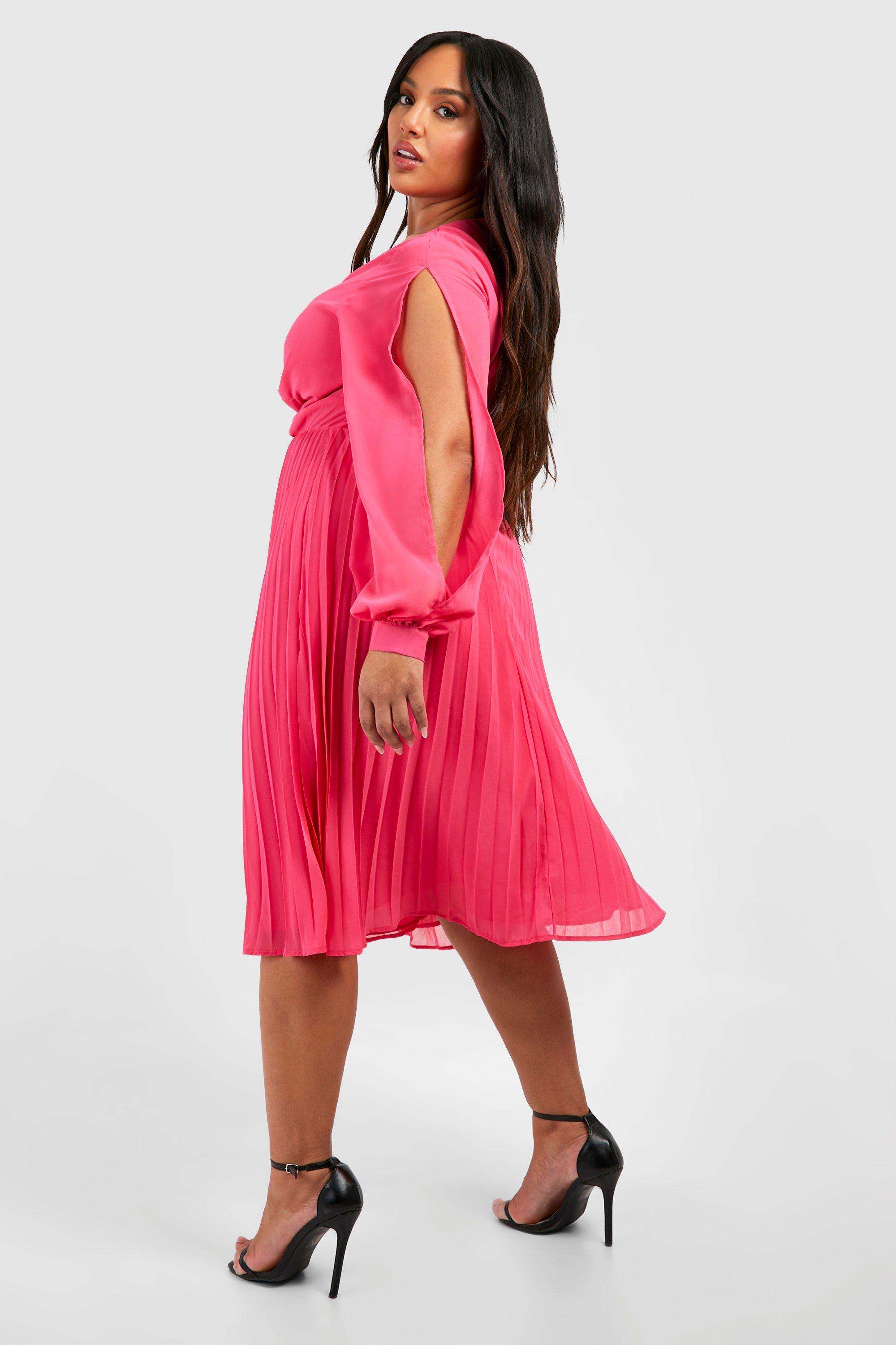 Plus Chiffon Twist Front Pleated Midi Skater Dress | boohoo